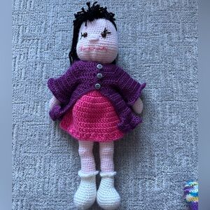 Handmade Crochet Doll with Purple and Pink Outfit